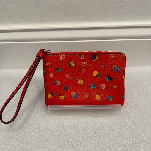 Coach Handbags - Coach Red Floral corner zip wristlet wallet